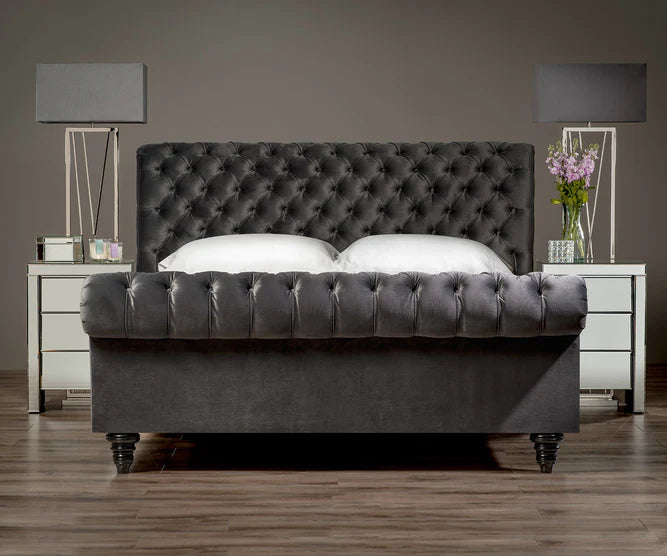 Stanhope Chesterfield Sleigh Bed | Optional Ottoman Storage Bed | The Bed Store