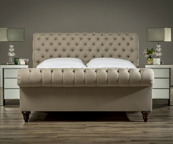 Stanhope Chesterfield Sleigh Bed | Optional Ottoman Storage Bed | The Bed Store