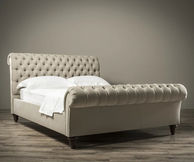Stanhope Chesterfield Sleigh Bed | Optional Ottoman Storage Bed | The Bed Store