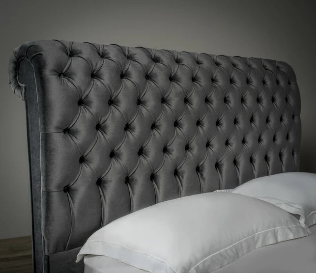 Stanhope Chesterfield Sleigh Bed | Optional Ottoman Storage Bed | The Bed Store