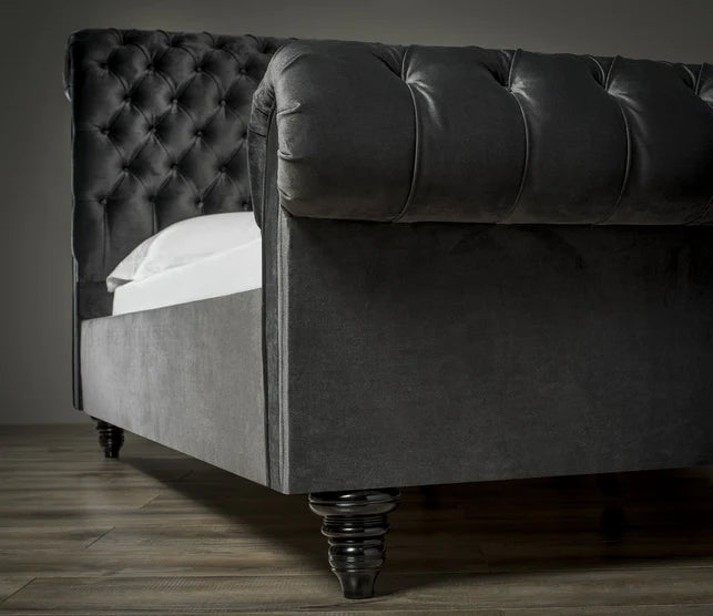 Stanhope Chesterfield Sleigh Bed | Optional Ottoman Storage Bed | The Bed Store