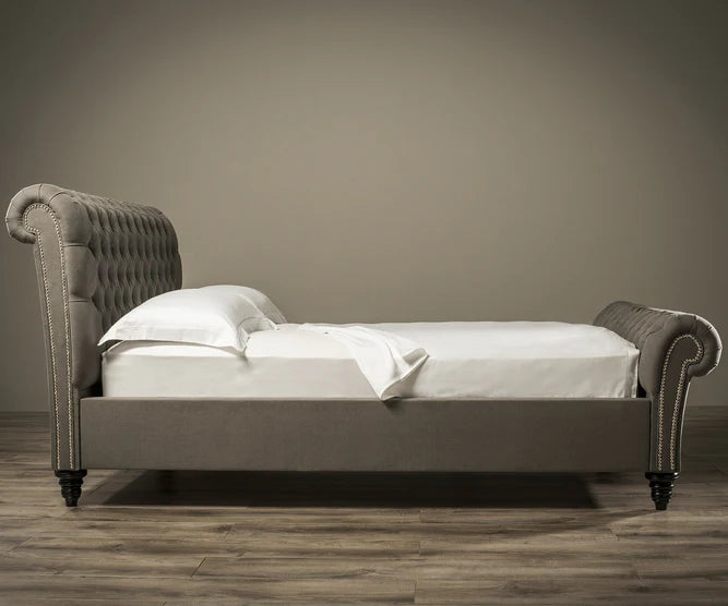 Stanhope Studded Chesterfield Sleigh Bed | Optional Ottoman Storage Bed | The Bed Store
