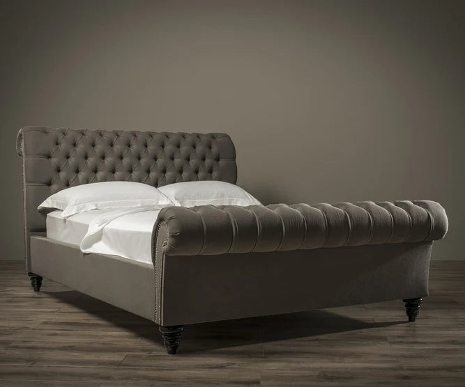 Stanhope Studded Chesterfield Sleigh Bed | Optional Ottoman Storage Bed | The Bed Store